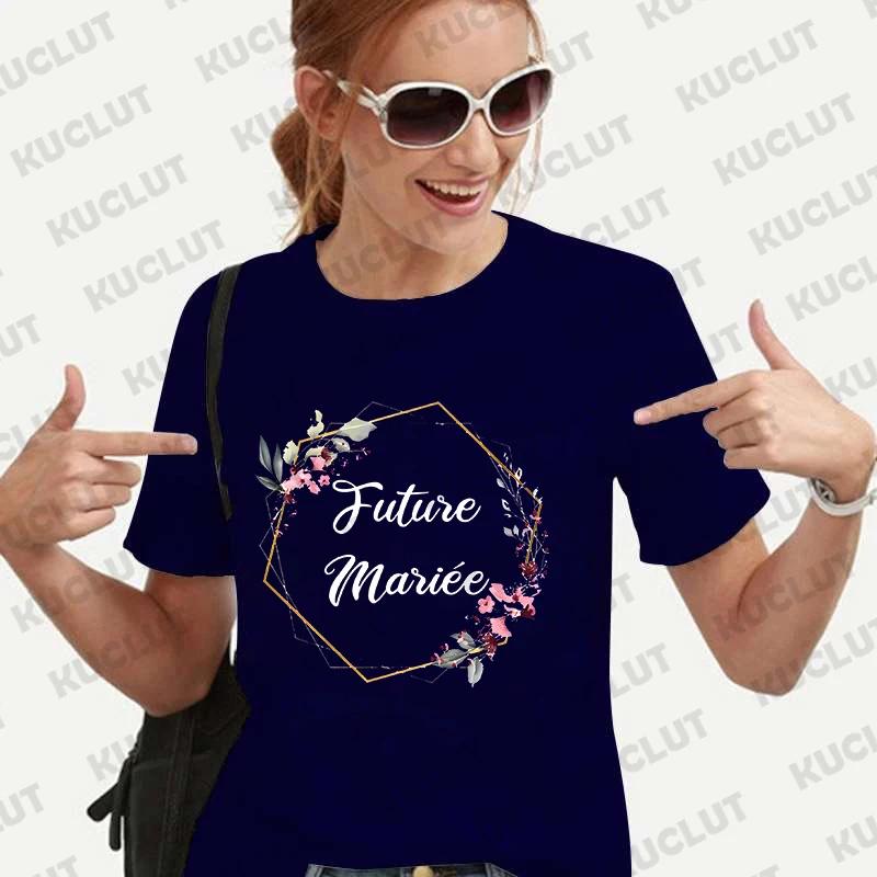 Team Bride Bridesmaid T-shirt Bridal Wedding Y2k Tops French Girls Bachelorette Party Tees EVJF Future Bride Flower Crown Tshirt