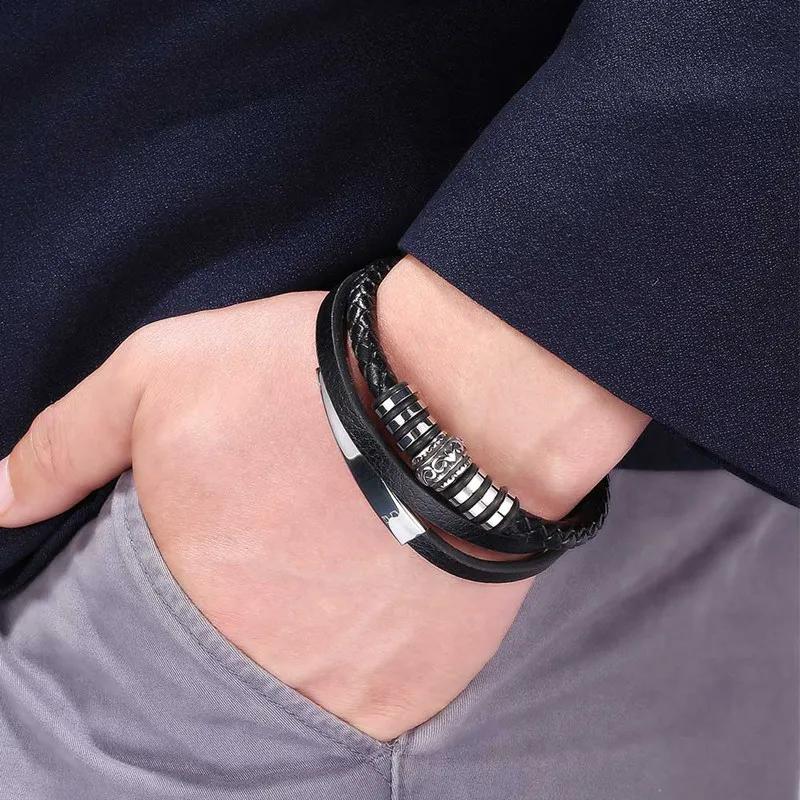 Leather Bracelet Vintage Buckle Braided Leather Jewelry for Men Fashion Rock