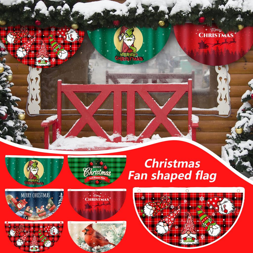 Christmas Bunting Flags, Outdoor Fan Shaped Christmas Print Hanging Bunting Flag Banners For Xmas Party Yard Garden Home Decor