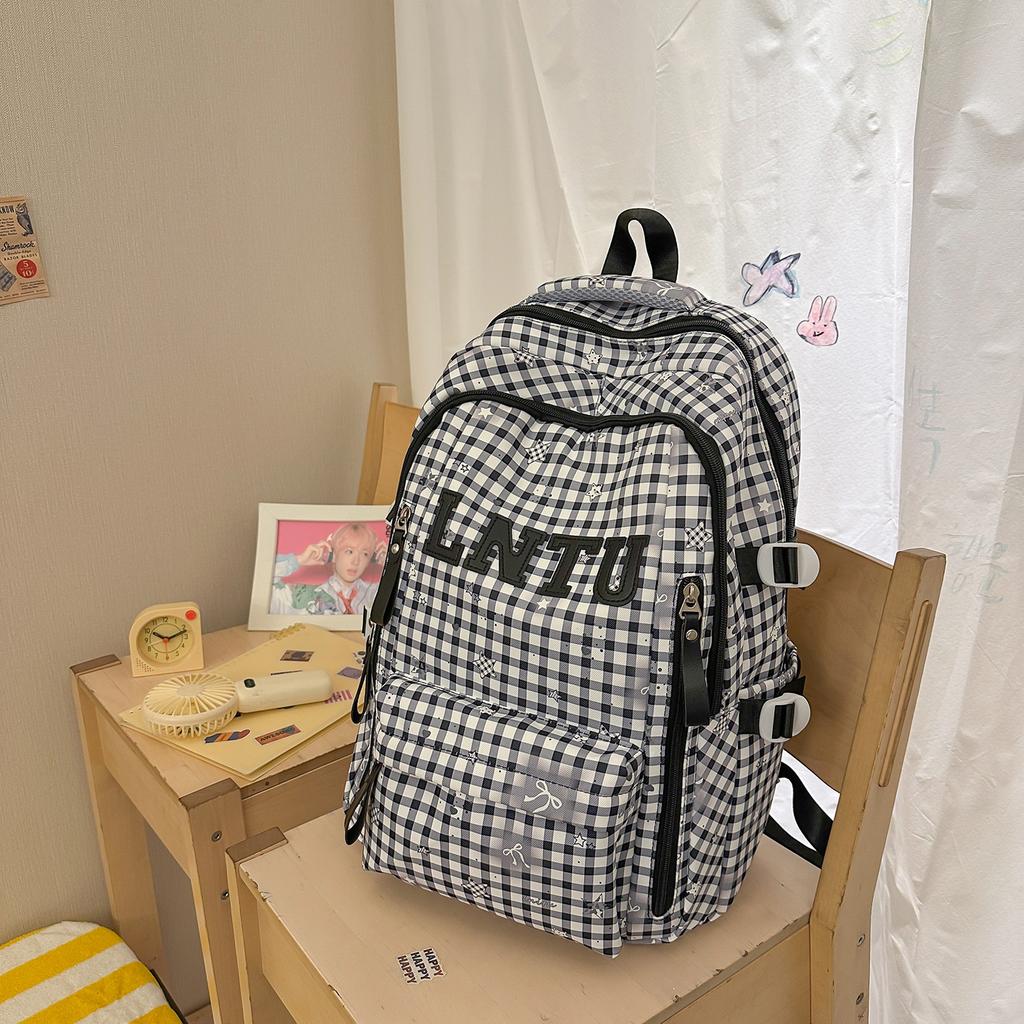 Schoolbag new Japanese plaid backpack female student schoolbag cute star printing light large capacity backpack girl style
