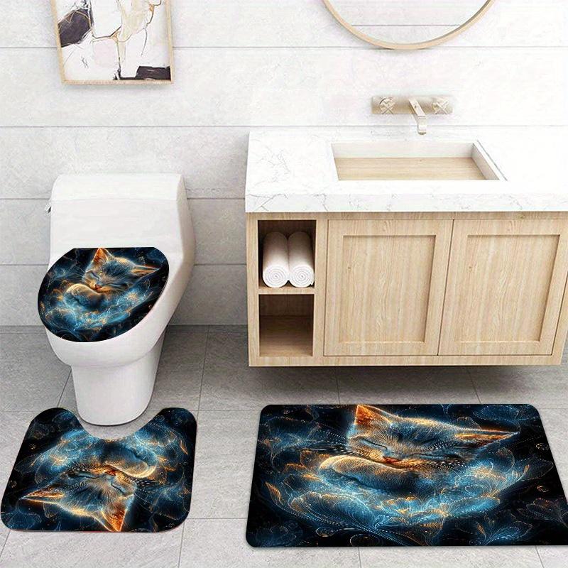 Open 1/4 Set, Cute Cat Shower Curtain Set, Fantasy Style, With 12 Hooks, Polyester Fabric, Modern Home Bathroom Decor
