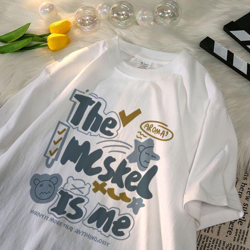 Retro Rose Short sleeved T-shirt Women's Loose Top Summer Top Half-sleeve