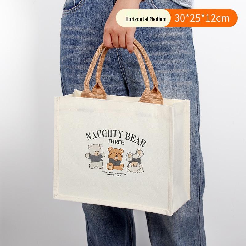 Three Bears Zippered Canvas Tote: Student and Work Portable Book Bag with Creative Design Customization