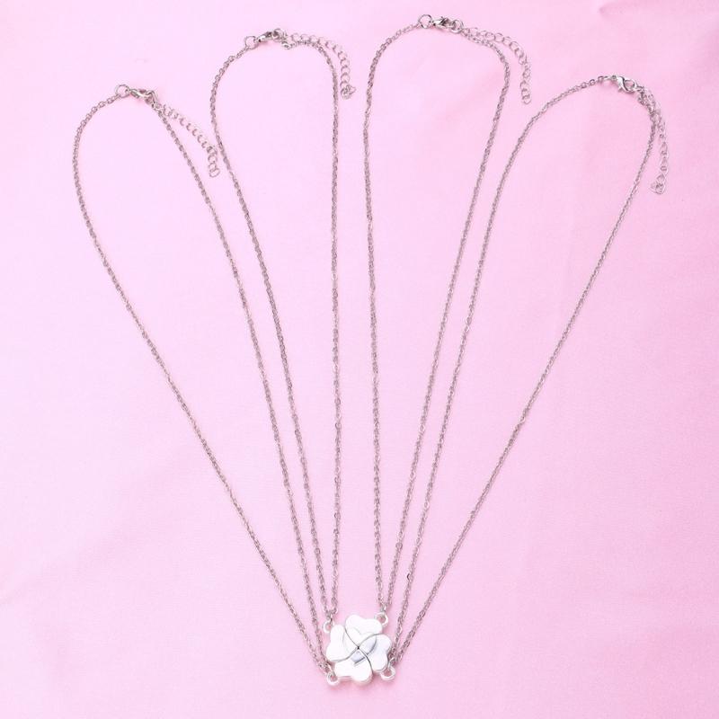 4 Piece Four Leaf Clover Stitching Necklace Magnet Stone BFF Friendship Heart Pendant Chain Choker Necklace Jewelry