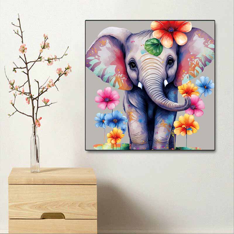 New Arrival 5D DIY Full Circle Diamond Painting "Colorful Flower Elephant" Embroidery Cross Stitch Home Decor Gift