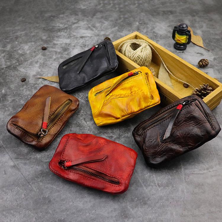 Erste Schicht Vegetable Tanned Leather Handgefertigt Vintage Stil Minimalistisch Leicht Studentin Mädchen Münzbeutel Kleiner Münzbeutel