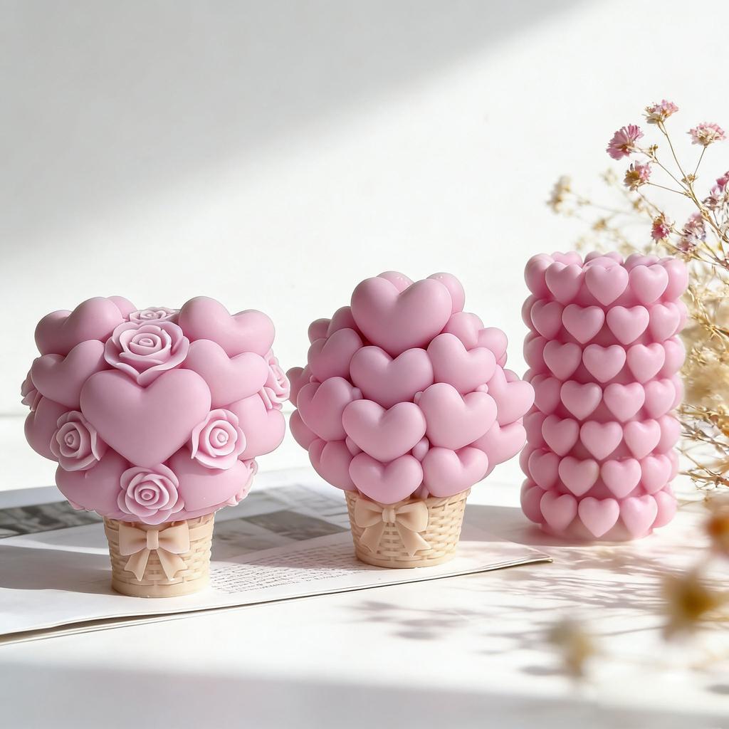 DIY Basket Form Stacking Hearts Silicone Mold Valentine's Day Handmade Gifts Aroma Candle Molds Love Cylinder Candle Mould