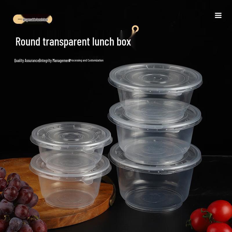 Er He Shen 850 Type Round Disposable Plastic Takeout Containers, 100-Pack