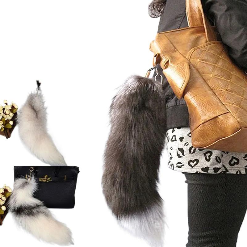 Charm Handbag Accessories Lovely Keyring Fashion Fluffy Jewelry Gift Fox Tail Fur Keychain Long Pendant 40cm