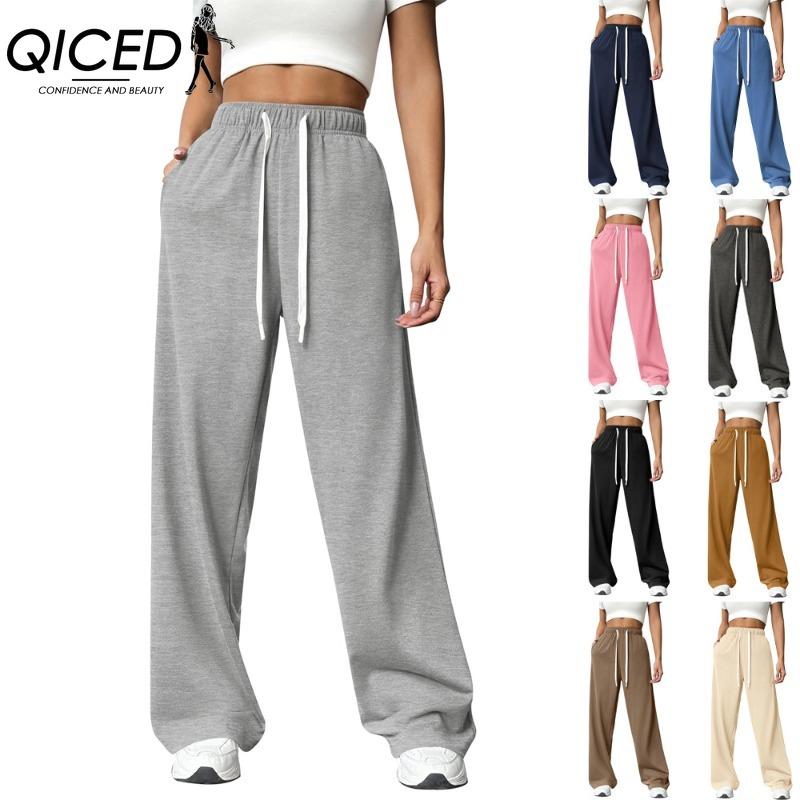QICED Women's Fashion Casual Solid Color Print Pants & Capris