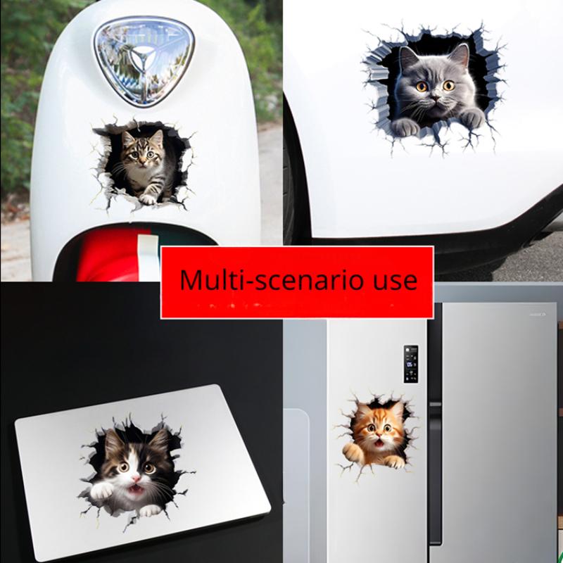 3D Cat Car Stickers Auto Body Bumper Cover Scratches Motorcycle Front Cowl Fuel Tank Decor Removable Animal Vehicle Accessories