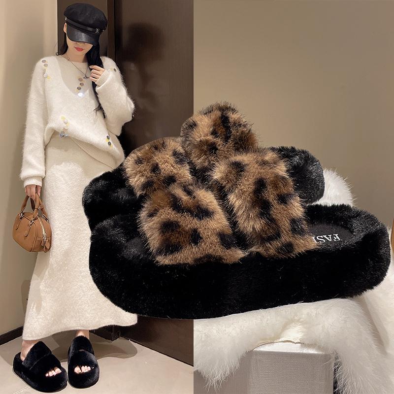 Women's Fuzzy Open-Toe Slippers Spring&Fall- Plush House Slides for Indoor, Cozy Non-Slip Bedroom Shoes for Ladies& Couples