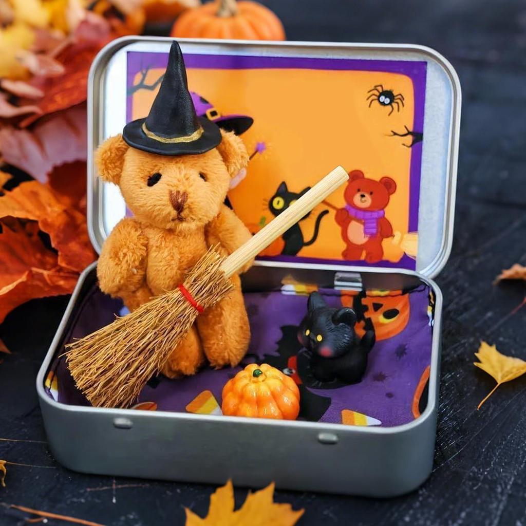 Halloween Bear Box Cute Halloween Bear Gift Box Mini Plush Witch Bear Halloween Toy Party Decoration Gift Desktop Decor