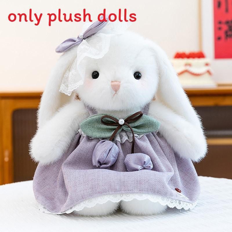 Plush Rabbit Toy With Dress And Bow Decoration For Girls And Kids Snuggle Pillow фиолетовый