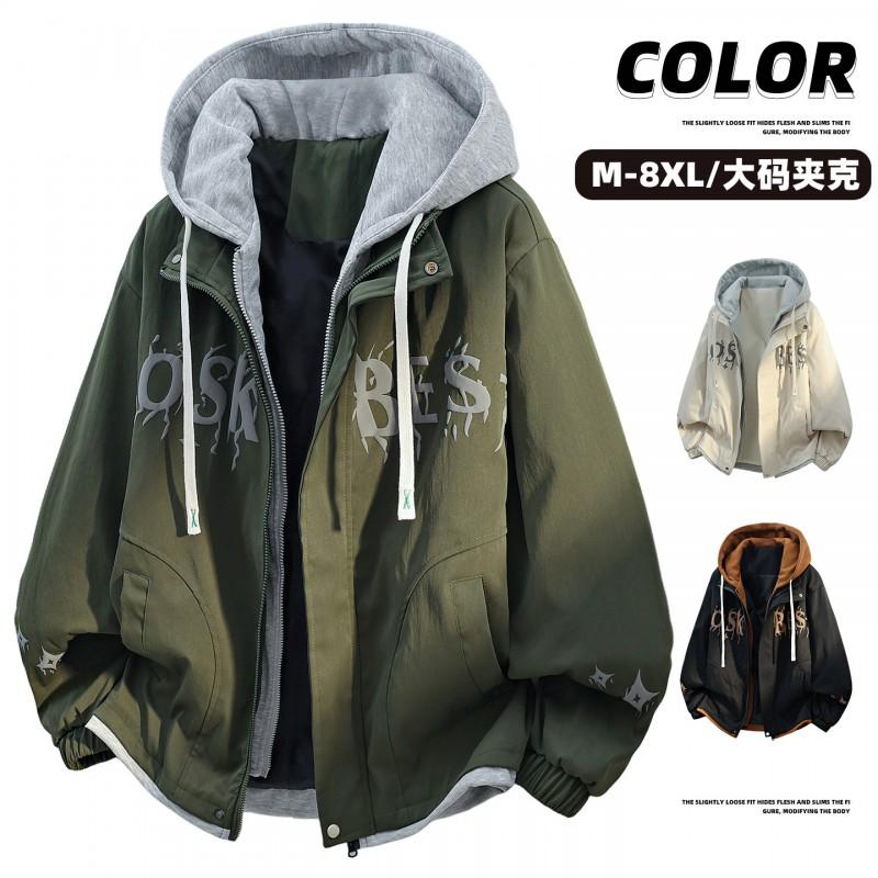 Mens Oversized Hooded Jacket Two-Piece Workwear Style Casual Streetwear Loose Fit Trendy