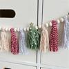 Christmas Garlands Decoration Cotton Tassels Garlands with Wood Beads Wall Hanging Bunting Banners Decors for Mantel