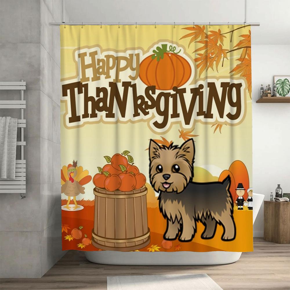 Thanksgiving Day Shower Curtain Pumpkin Turkey Design Waterproof Bathroom Decor For Fall Season Home Decoration With Hook Rings