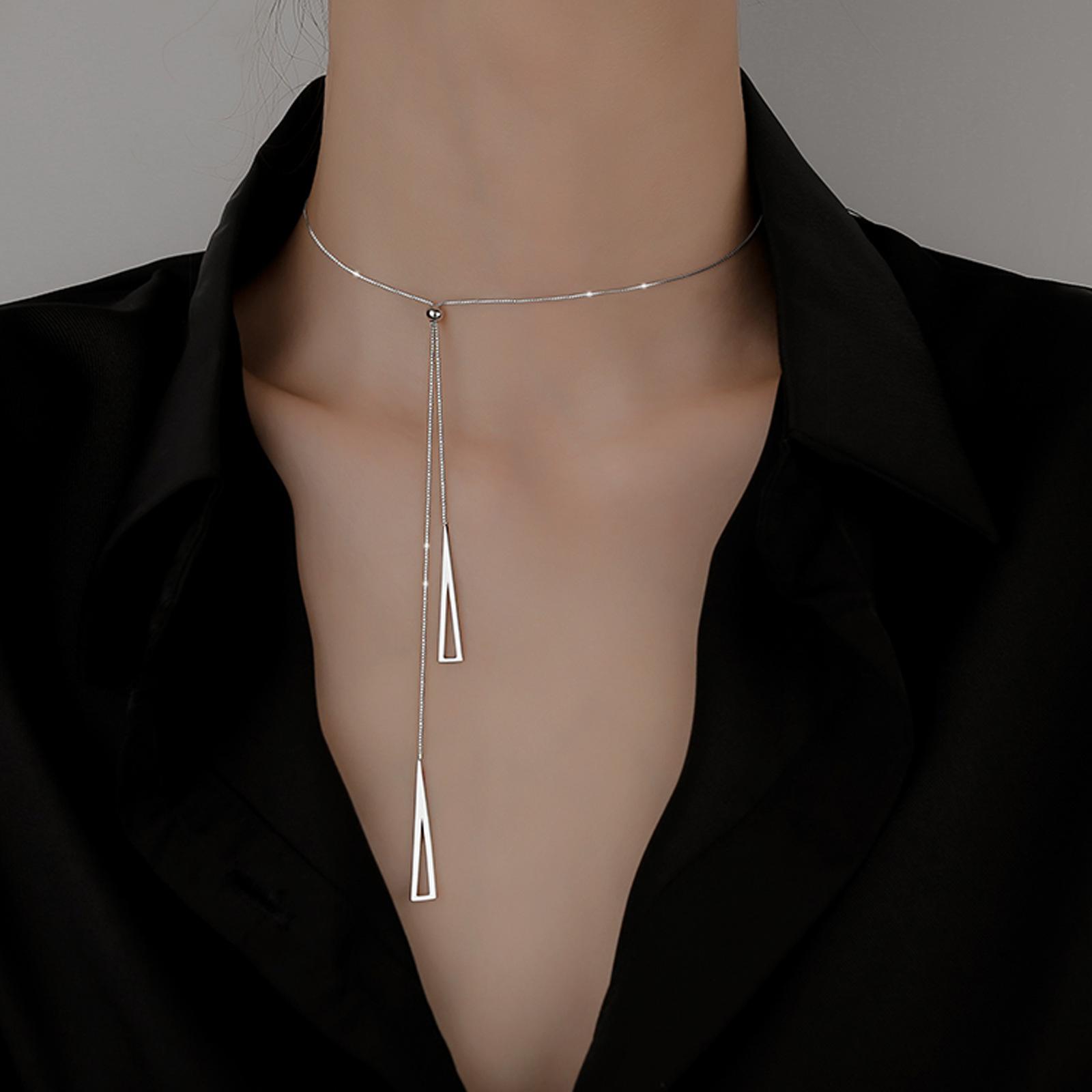 

Triangular geometric adjustable pull-out necklace women s niche design fringed sweater chain long popular temperament simple