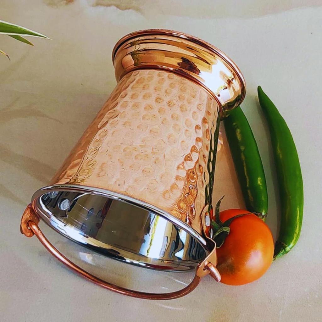 Steel Copper Hammered Design Bucket, Serveware & Tableware for Home, Hotel & Restaurants, Volume-300 ML