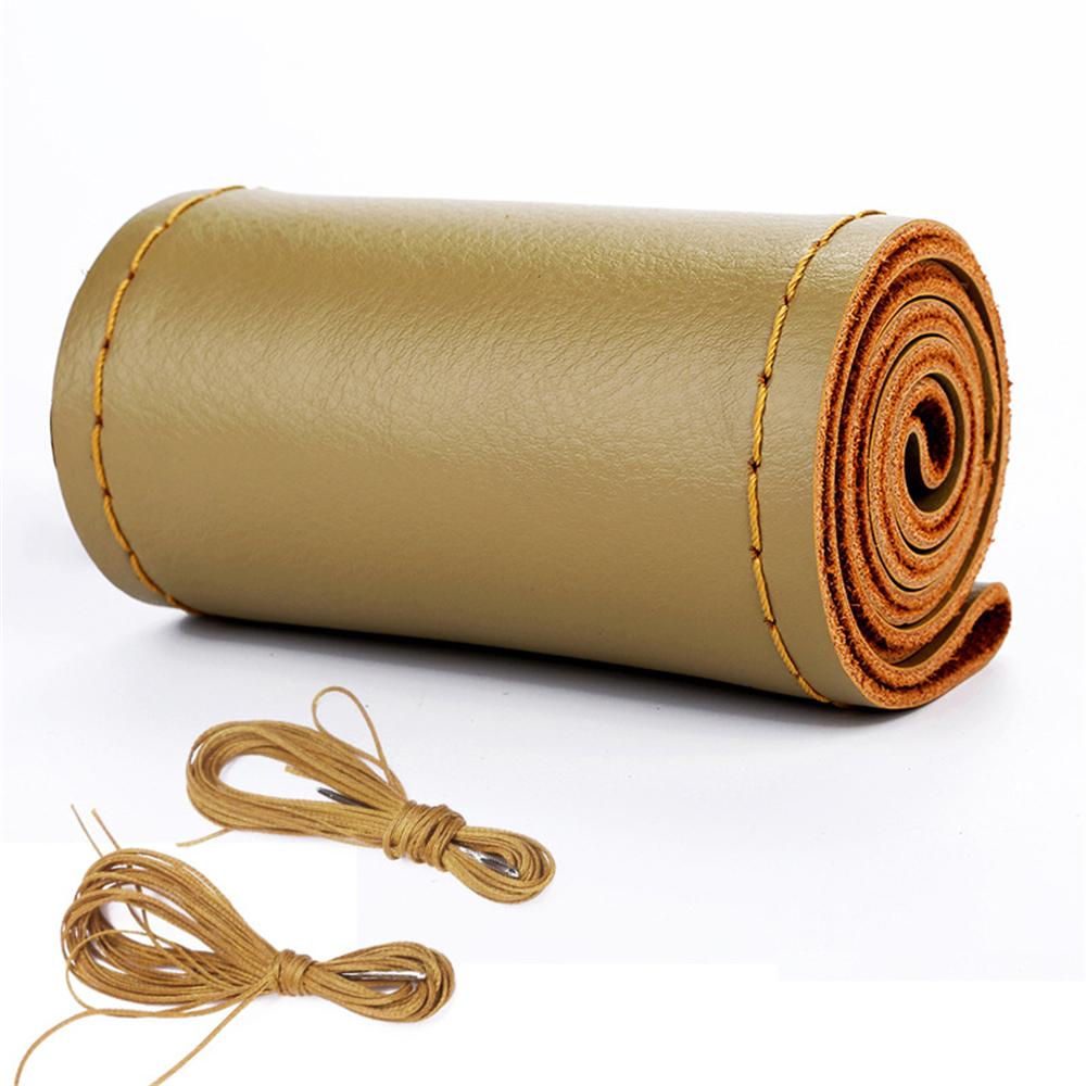 Universal Braid Steering Wheel Cover 38cm Leather Hand Sewing Steering Wheel Cover Genuine Cowhide Leather with Needles Thread