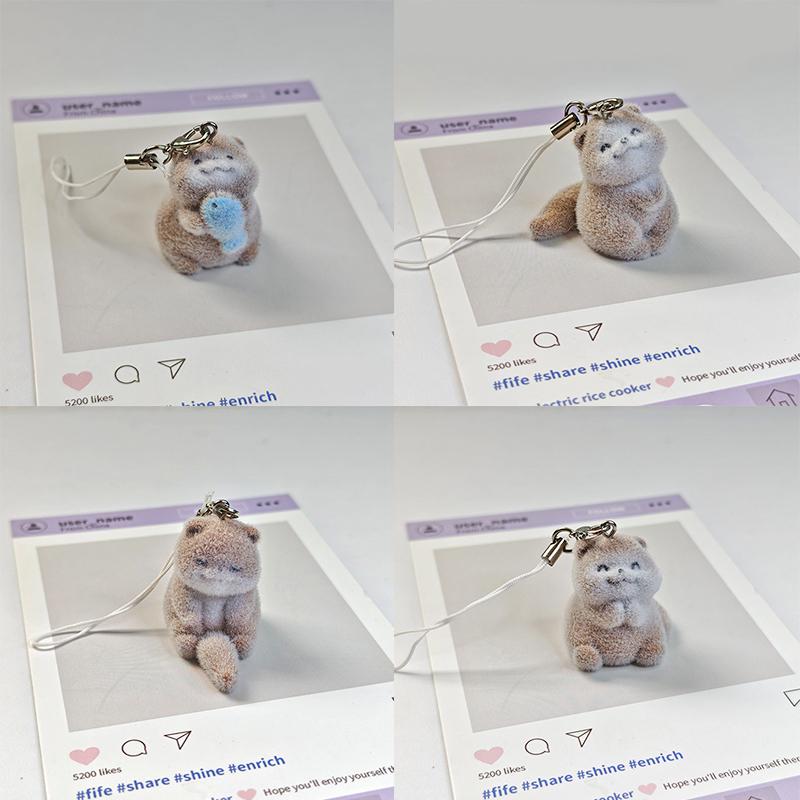 Lovely 3D Flocked Otter Pendant Keychain Cute Cartoon Backpack Charm  Animal Keyring Bag Hanging Decoration Accessories