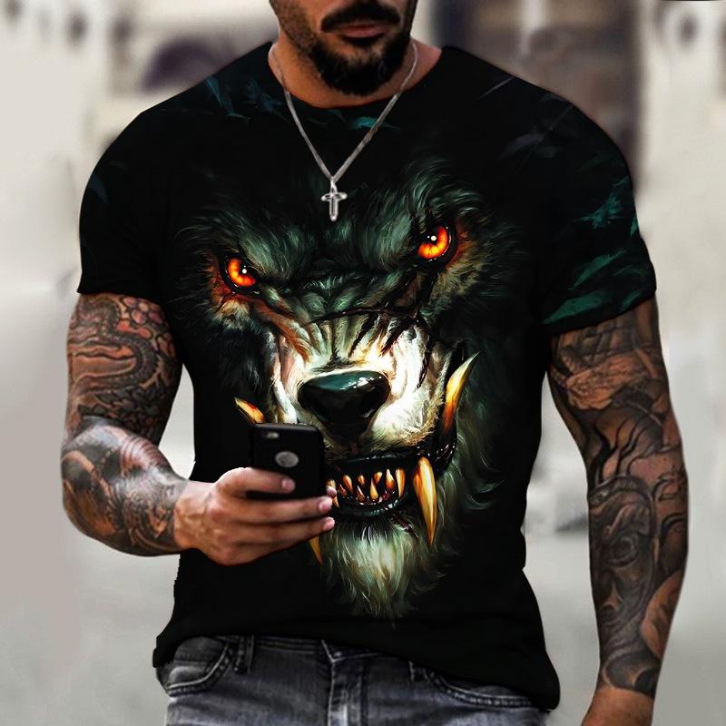 

Мужская футболка с круглым вырезом и рисунком в виде волка, мягкая, удобная, слегка эластичная, с коротким рукавом, стандартная посадка для пижамы, повседневная одежда XXXL оранжевый