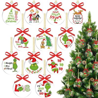 12 Pack Round Clear Acrylic Christmas Ornaments - Green Gnome Decorations For Hanging On Tree And Party Favors 2d