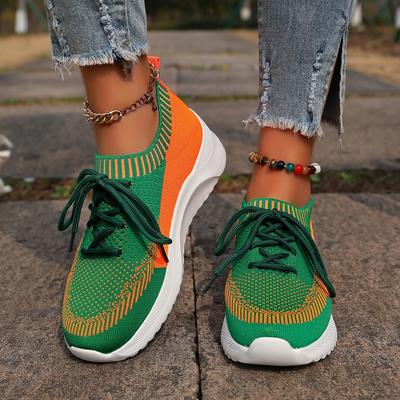 Strahlend in Regenbogen-Sneakern! Atmungsaktive Strick-Plateau-Sneaker für Damen, Funkelndes Strass-Design, Dicke Sohle für zusätzlichen Komfort