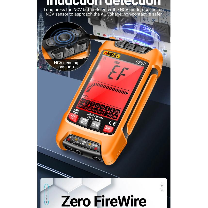 ANENG SZ02 Smart Digital Multimeter 9999 Counts True RMS Auto Electrical Capacitance Meter Temp Resistance Transistor Testers