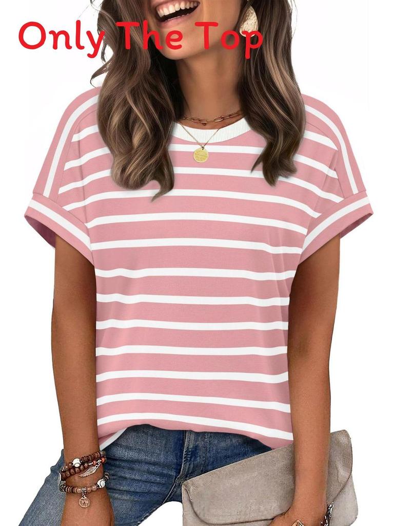 Casual Striped T Shirt For Women With Polyester Fabric Summer Comfort For Daily Wear
