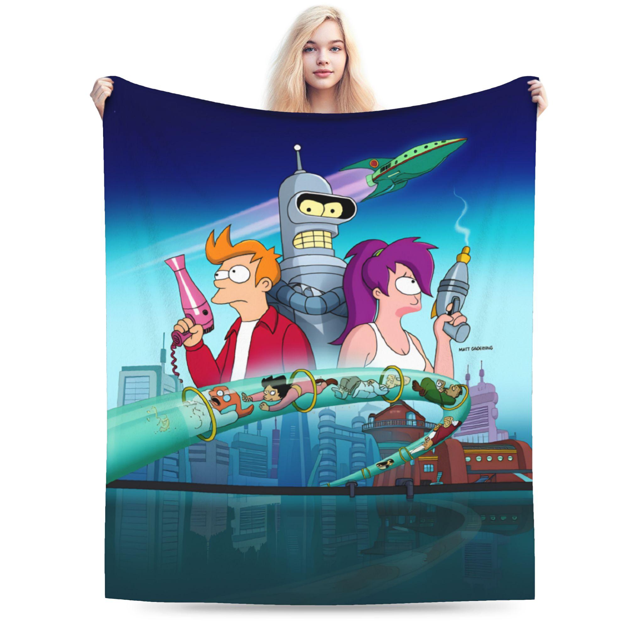 Warm Soft Blankets Students Airplane Travel Futuramas Cartoon Comic Throw Blanket  Flannel Bedspread For Home Sofa Bed Cover 30x40in