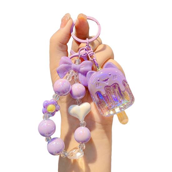 Cat Popsicle Keychain Heart Flower Bead Keychain Cute Transparent Popsicle Pendant Backpack Purse Charm Gift for Women Girls