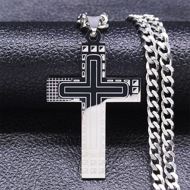 European and American New Stainless Steel Cross Men's Pendant Necklace Geometric Line Gold Men's Chain Necklace Jewelry