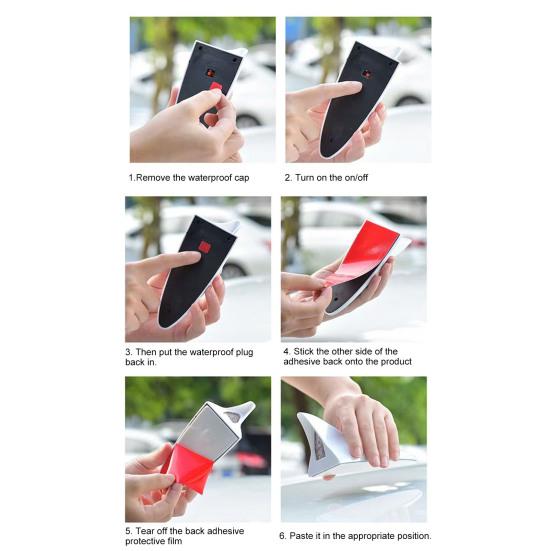 Solar Shark Fins Antenna Light for Car Roof Top LED Warning Lamp with Magnetic Mount Waterproof Auto Tail Decorative Night Safety Light for Cars