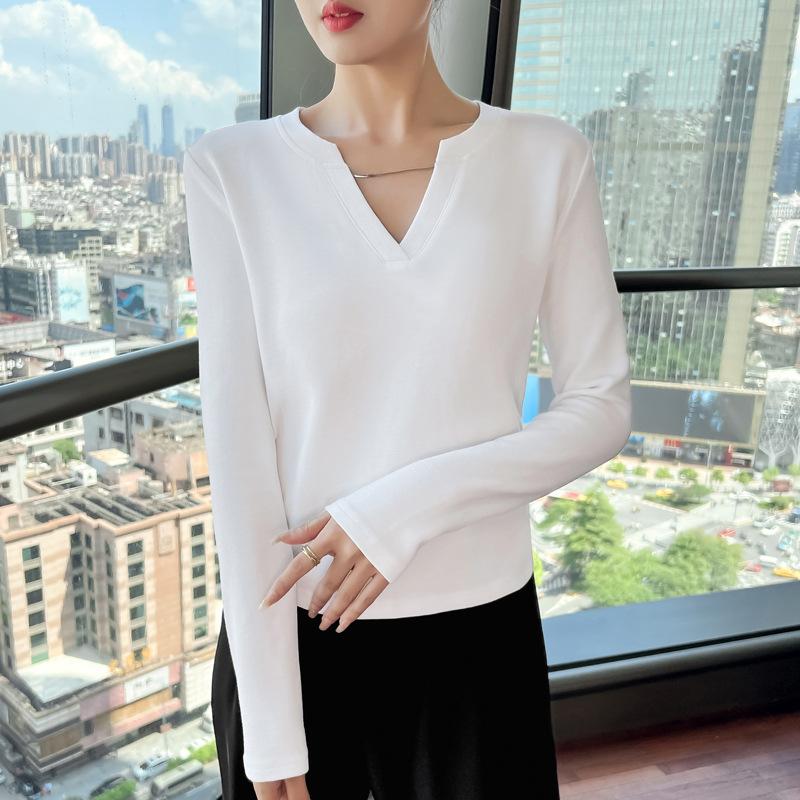 

Весенне-осенняя блузка с v-образным вырезом, короткий удобный повседневный топ с длинными рукавами XL белый