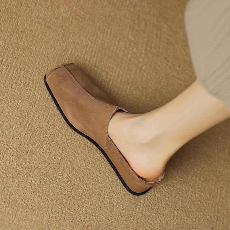 Fashion 2025 New Genuine Leather Summer Slippers Cover Toe Slippers for Women Square Toe Mules Women Shoes Low Heel Retro Ladies Shoes