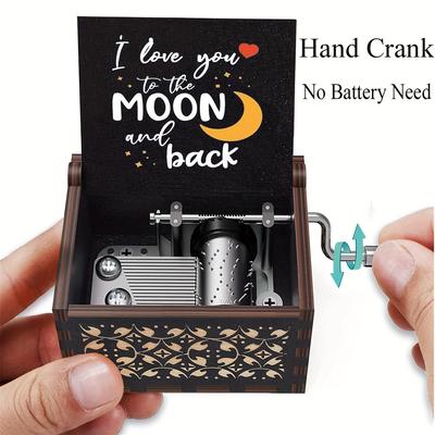 Romantische Spieluhr aus Holz mit Handkurbel und „I Love You Till the Moon and Back“ – Vintage-Design mit Lasergravur, geeignet für Geburtstage und Jubiläen