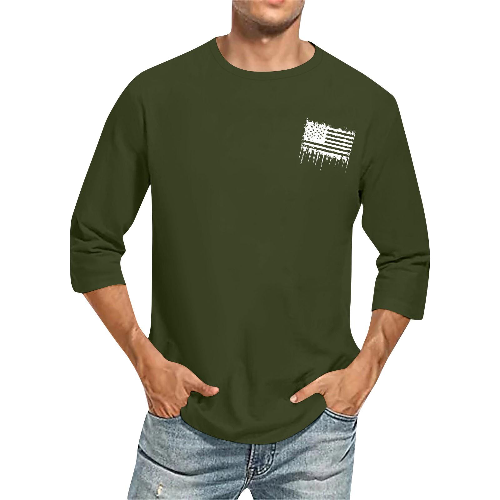 

Men s casual and fashionable printed collar three-quarter sleeve top T-shirt S