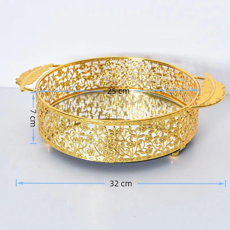 European Style Gold Metal Mirror Tray Home Multi-functional Storage Decoration Fruit Plate Glass Mirror Tray Home Decoration New