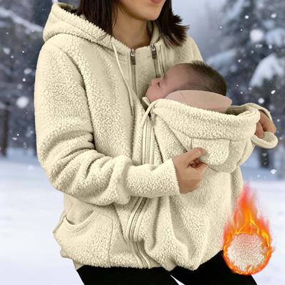 Damen Winter Warm Fleece Umstandsmantel mit durchgehendem Reißverschluss Babytragejacke Schwangerschaftskleidung