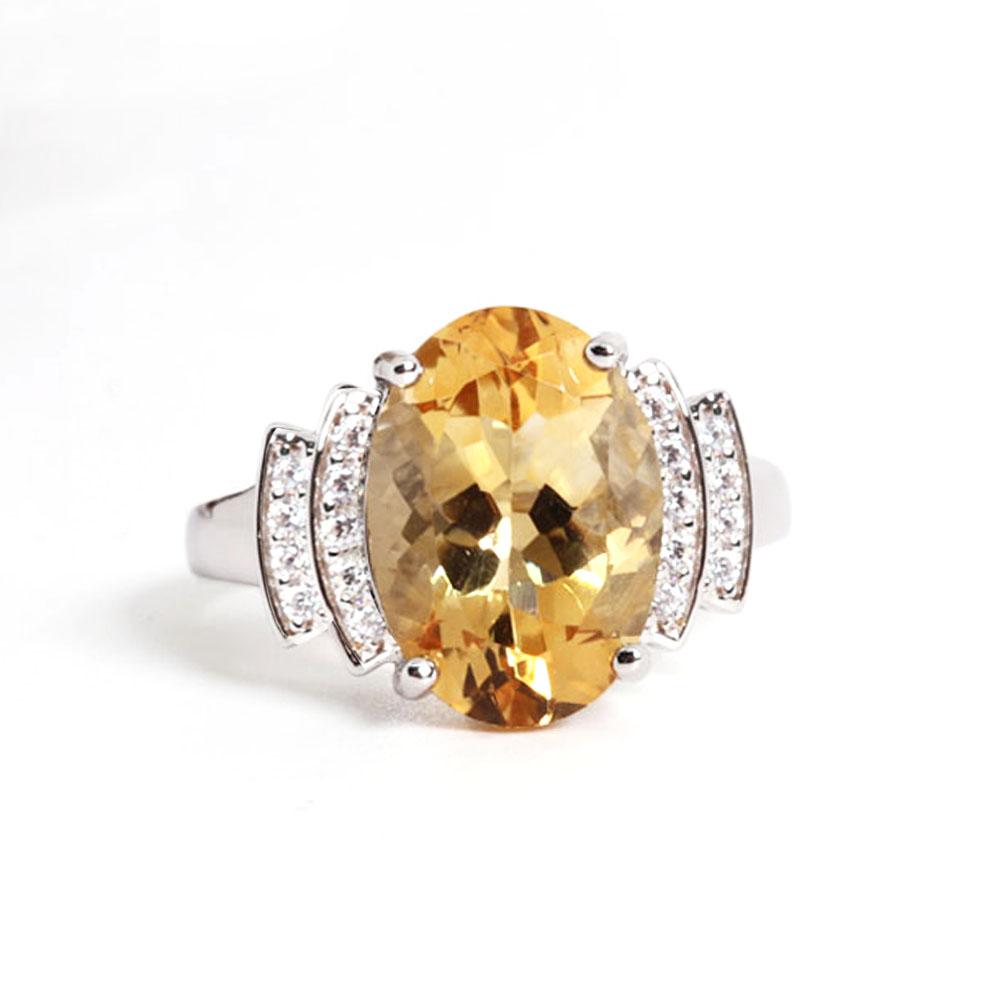 Bague Élégante en Argent Sterling 925 Citrine Naturelle 6.05ct Ovale 10x14mm Véritable Pierre Précieuse Bijou Fin Bague Solitaire pour Cadeau de Saint-Valentin pour Femme