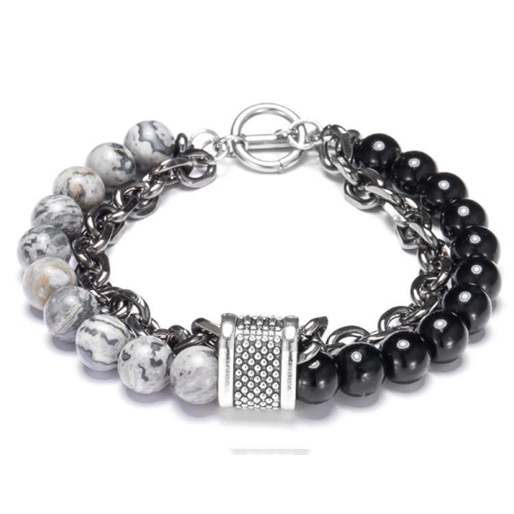 Mens Geometric Beaded Bracelet With Iron Chain For Travel Gift And Fashion Style