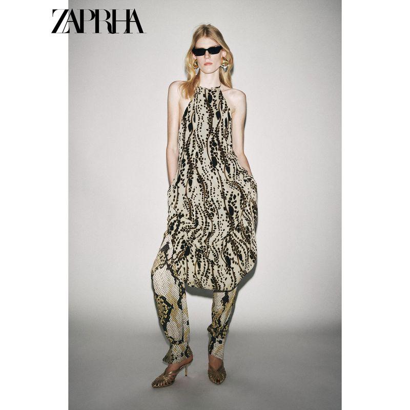 Zaprha 2025 Summer New Fashion Loose Print Sleeveless Neck Collar Backless Dress 2183068