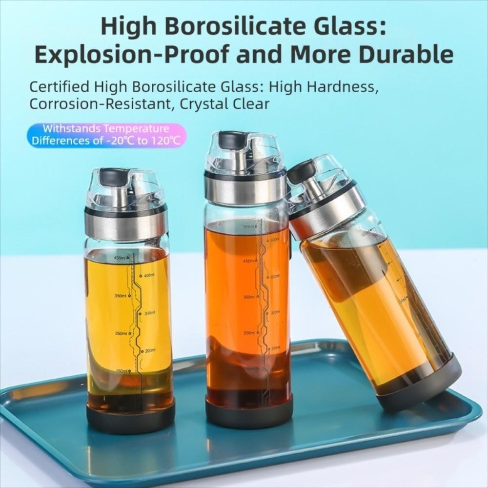 450/550ml Borosilicate Glass Oil Bottle Easy Refill Automatic Cap Lid Kitchen Oil Dispenser with Handle Glass Container