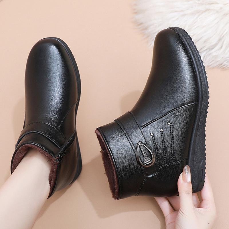 Ghete de iarnă căptușite cu fleece gros, cu talpă moale anti-alunecare, pantofi confortabili și călduroși pentru femei vârstnice