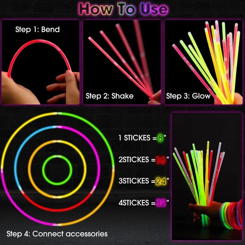 100/10pcs Luminous Glow Sticks Fluorescence Colorful Glowing in Dark Stick DIY Bracelet Necklace Glowstick Christmas Party Decor