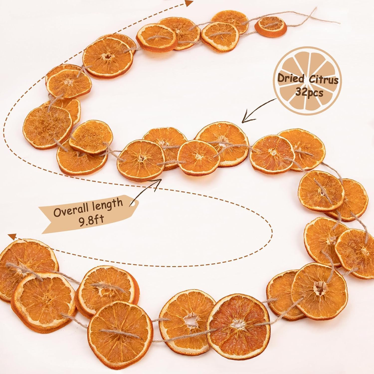 10ft Dried Orange Garland – Natural Dried Orange Slices Decor for Indoor, Front Door, Fireplace & Christmas Tree Holiday Garland Decoration 1pc