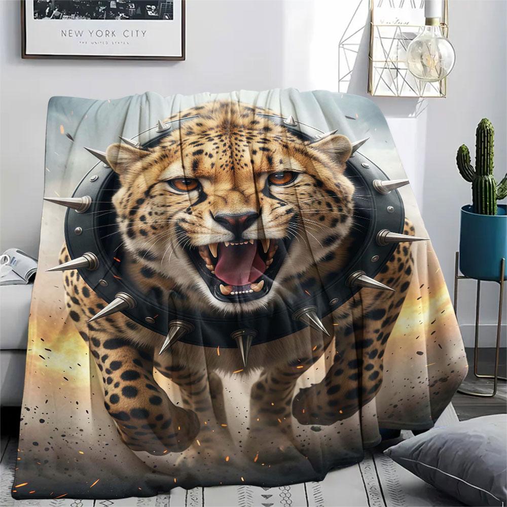 1Pc Beastsrunning Print Flannel Blanket, High Quality Comfortable for All Seasons, Home Decor, Warmth and Comfort, Perfect for Christmas Gifts