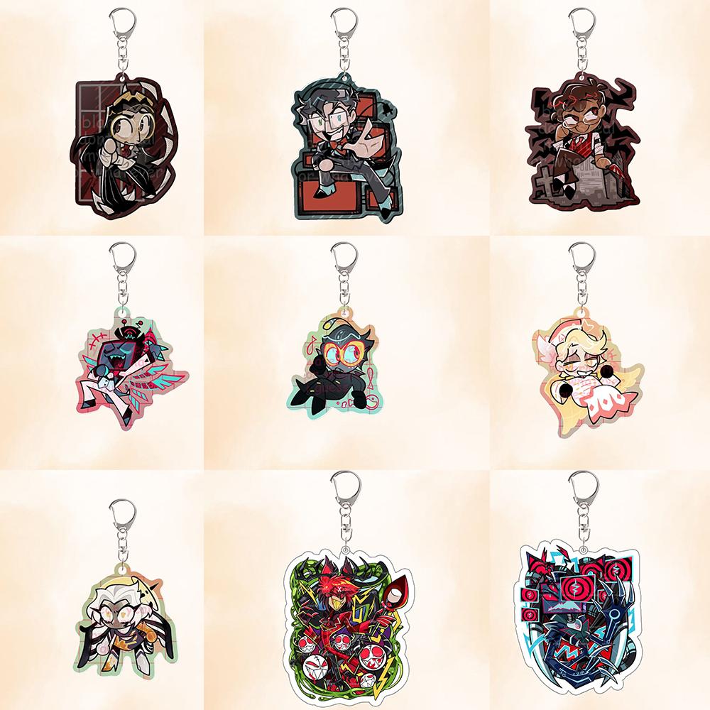 For Acrylic Keychain Anime Peripheral Vox Alastor Valentino Velvet Baxter Q Version Backpack Accessories Pendant Festival Gift
