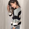 Fashion Women Loose Striped Knit Sweater Pullover Long Sleeve Loose Sweater Tops